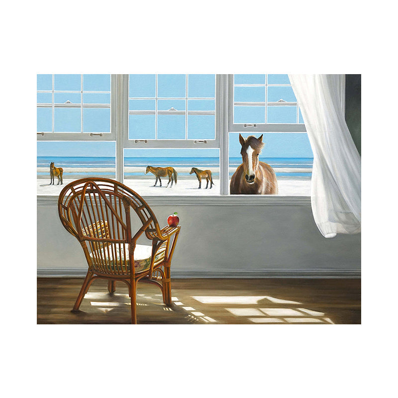 Brehn | Seashore House Innenansicht Leinwand Blau Nordischer Stil Wand Kunstdruck für Schlafzimmer