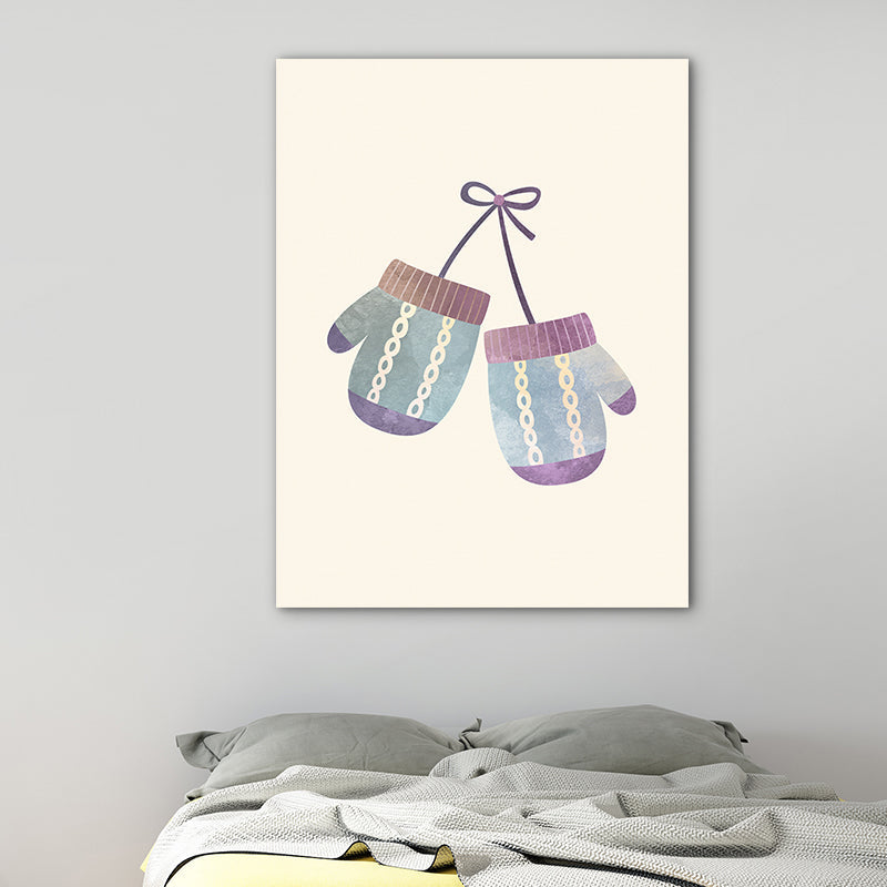 Brehn | Winterhandschuhe Wandkunst Druck Texturiert Skandinavisches Mädchen Schlafzimmer Eingewickelte Leinwand in Blau
