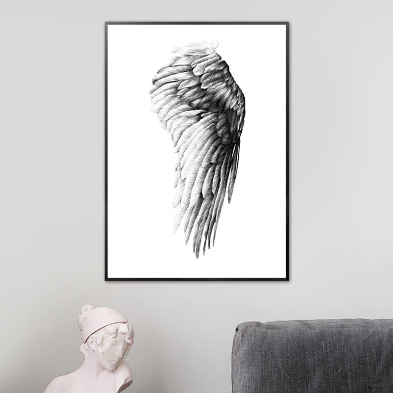 Brehn | Bleistiftzeichnung Flügel Kunstdruck Schwarzweiß Minimalistische Wanddekoration für Wohnzimmer