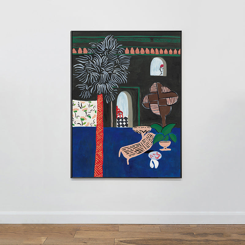 Brehn | Fauvismus Patio View Kunstdruck Blaue Illustration Landschaft Wanddekoration für das Wohnzimmer
