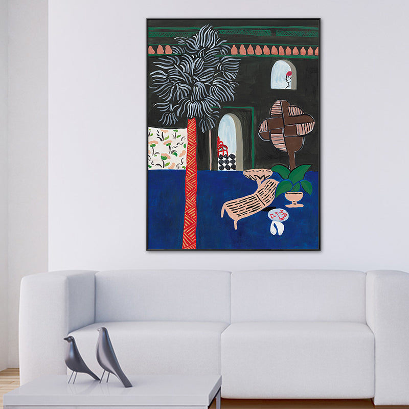 Brehn | Fauvismus Patio View Kunstdruck Blaue Illustration Landschaft Wanddekoration für das Wohnzimmer