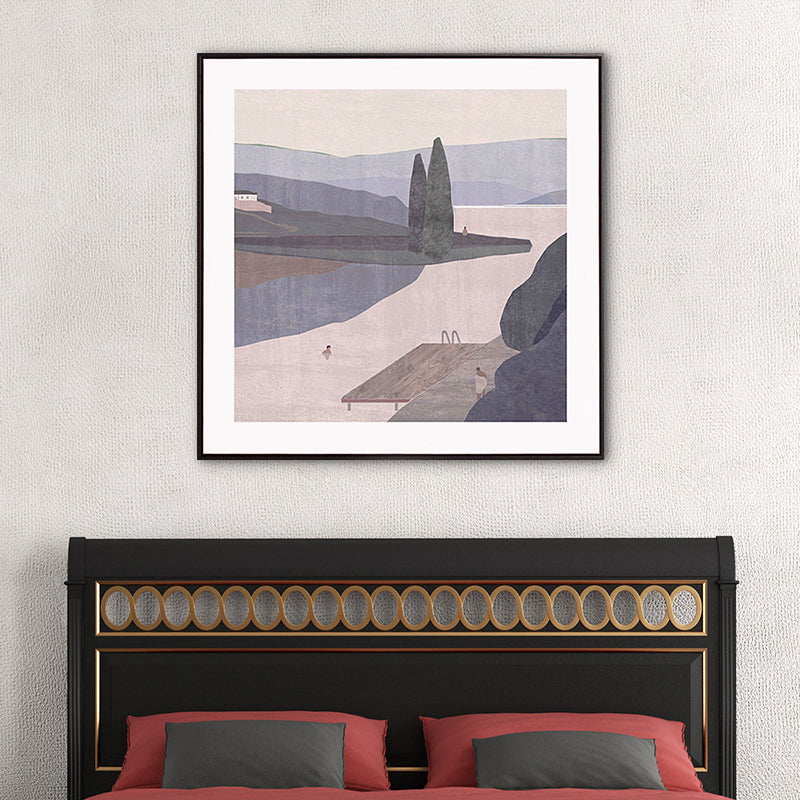 Brehn | Bergsee Landschaft Leinwand Nordic Stil Texturiertes Wandkunst Dekor in Hellfarbe