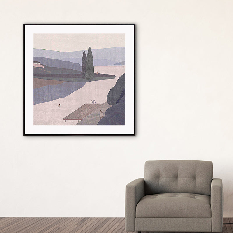 Brehn | Bergsee Landschaft Leinwand Nordic Stil Texturiertes Wandkunst Dekor in Hellfarbe