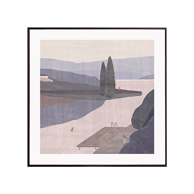 Brehn | Bergsee Landschaft Leinwand Nordic Stil Texturiertes Wandkunst Dekor in Hellfarbe