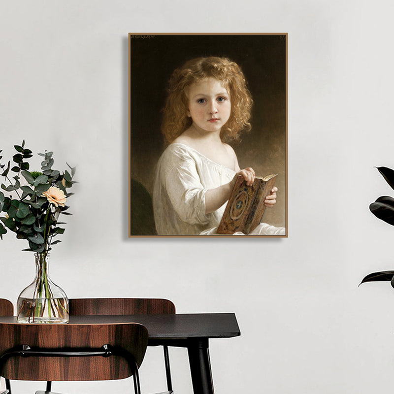 Brehn | Braunes Lesen kleines Mädchen Malerei strukturiertes Wandkunstdruck für Gästezimmer, mehrere Größen
