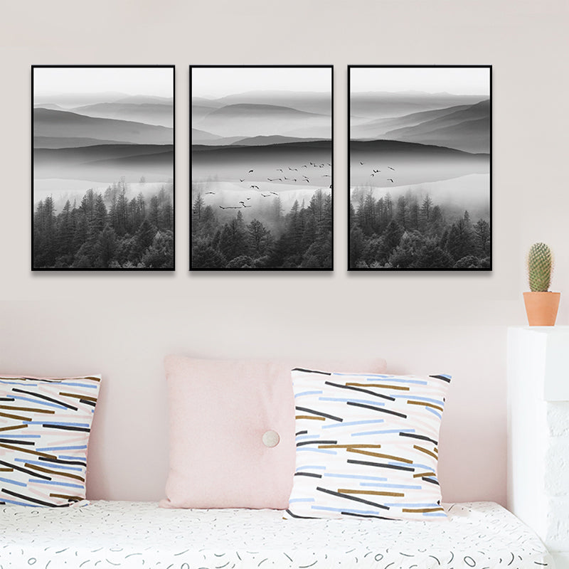 Brehn | Nebelige Naturlandschaft Wandkunst Drucken Dunkle Farbe Zeitgenössische Leinwand für das Wohnzimmer