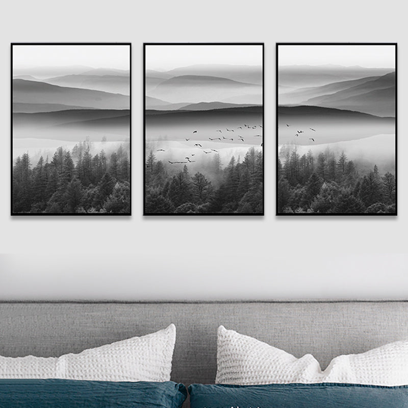 Brehn | Nebelige Naturlandschaft Wandkunst Drucken Dunkle Farbe Zeitgenössische Leinwand für das Wohnzimmer