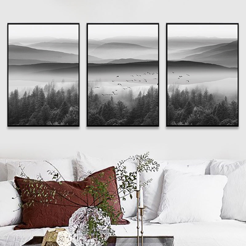 Brehn | Nebelige Naturlandschaft Wandkunst Drucken Dunkle Farbe Zeitgenössische Leinwand für das Wohnzimmer