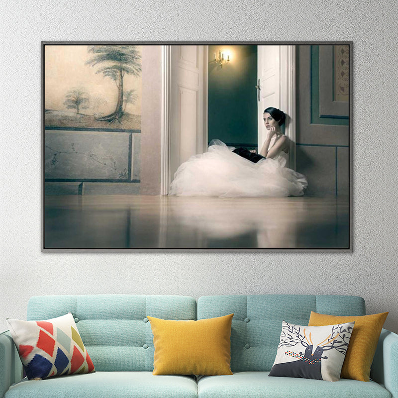 Brehn | Fotografische Ballerina Wandkunst Nordic Texturierten Wohnzimmer Leinwanddruck in Schwarz