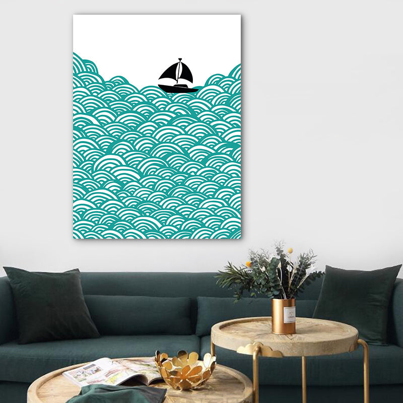 Brehn | Grün Sea Segelboot Landschaft Leinwand Texturiert Nordic Stil Haus Innen Wand Kunst Druck