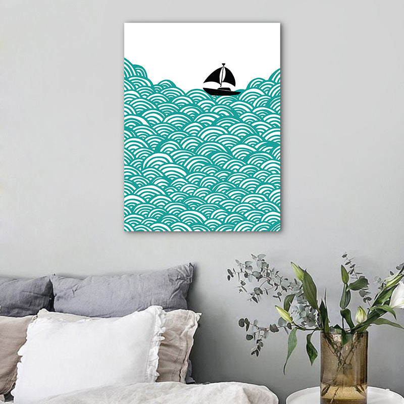 Brehn | Grün Sea Segelboot Landschaft Leinwand Texturiert Nordic Stil Haus Innen Wand Kunst Druck