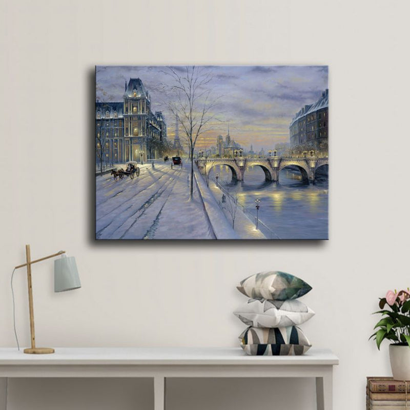 Brehn | Schneebedeckte Stadtlandschaft Wanddekoration Impressionismus Texturiertes Schlafzimmerleinwand, mehrere Größen