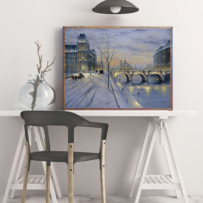 Brehn | Schneebedeckte Stadtlandschaft Wanddekoration Impressionismus Texturiertes Schlafzimmerleinwand, mehrere Größen