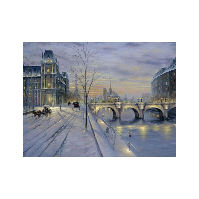 Brehn | Schneebedeckte Stadtlandschaft Wanddekoration Impressionismus Texturiertes Schlafzimmerleinwand, mehrere Größen