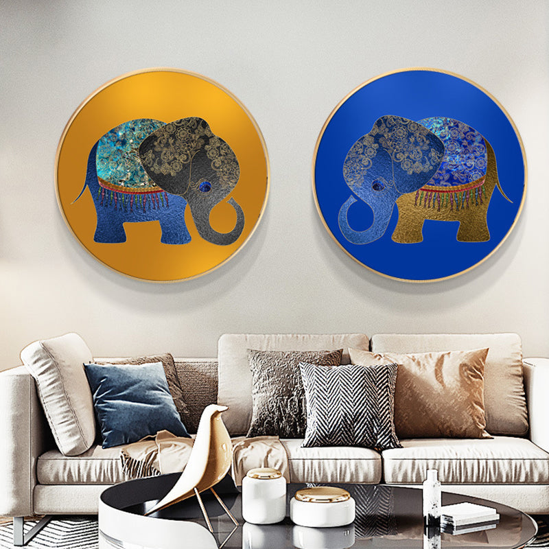 Brehn | Elefant Wandkunst Dekor Texturiert Asiatischer Stil für Esszimmer Eingewickelte Leinwand