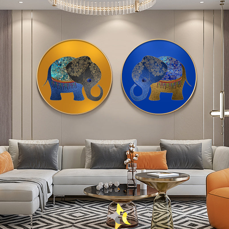 Brehn | Elefant Wandkunst Dekor Texturiert Asiatischer Stil für Esszimmer Eingewickelte Leinwand