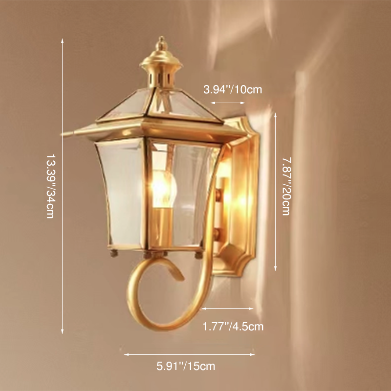 Traditioneller europäischer Quadrant Kerzenhalter Kupferrahmen Glas-schirm 1-Lampe Wandleuchte für Garten | Brehn