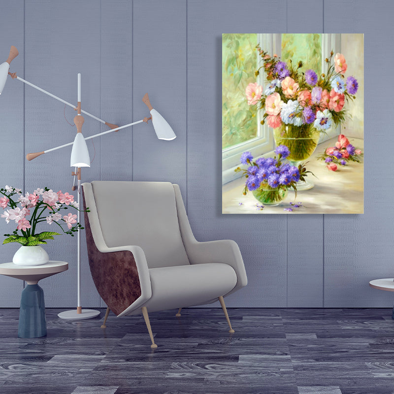 Brehn | Blumenmuster Wanddekoration Impressionismus Stil Leinwand Texturierte Kunstdruck in Sanften Farben