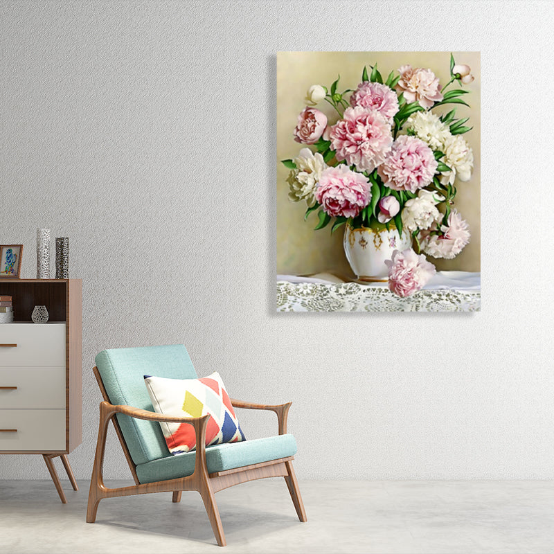 Brehn | Blumenmuster Wanddekoration Impressionismus Stil Leinwand Texturierte Kunstdruck in Sanften Farben