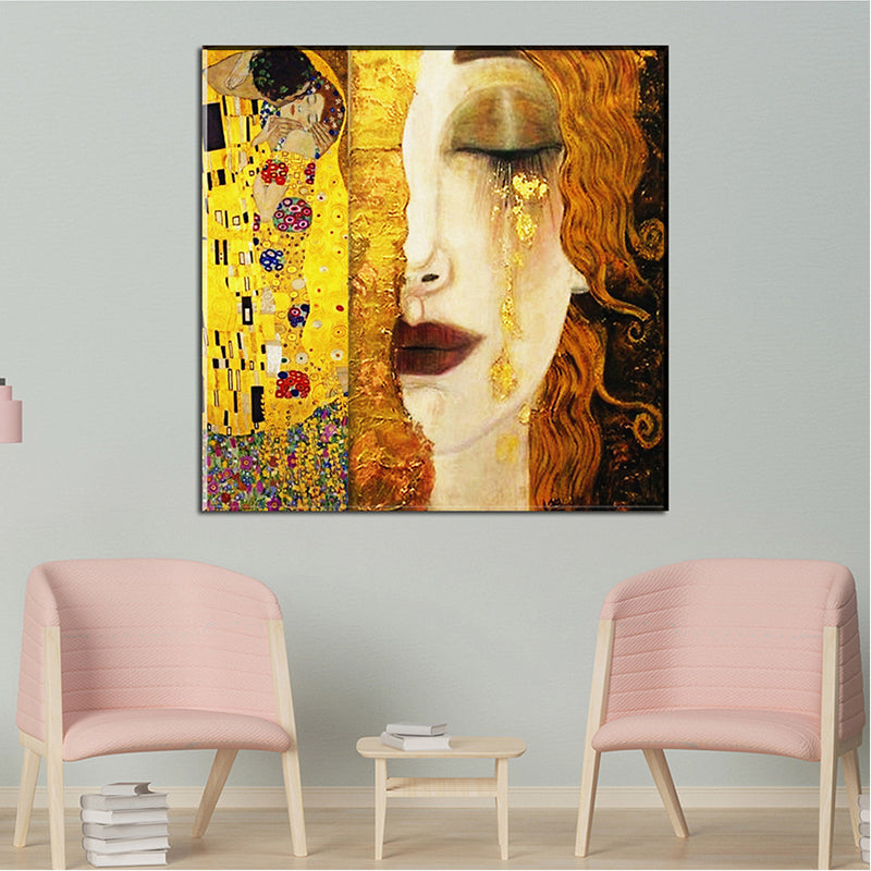 Brehn | Art Nouveau Fantasie Figuren Malerei Leinwand Texturiert Braun Wanddekoration für Gästezimmer