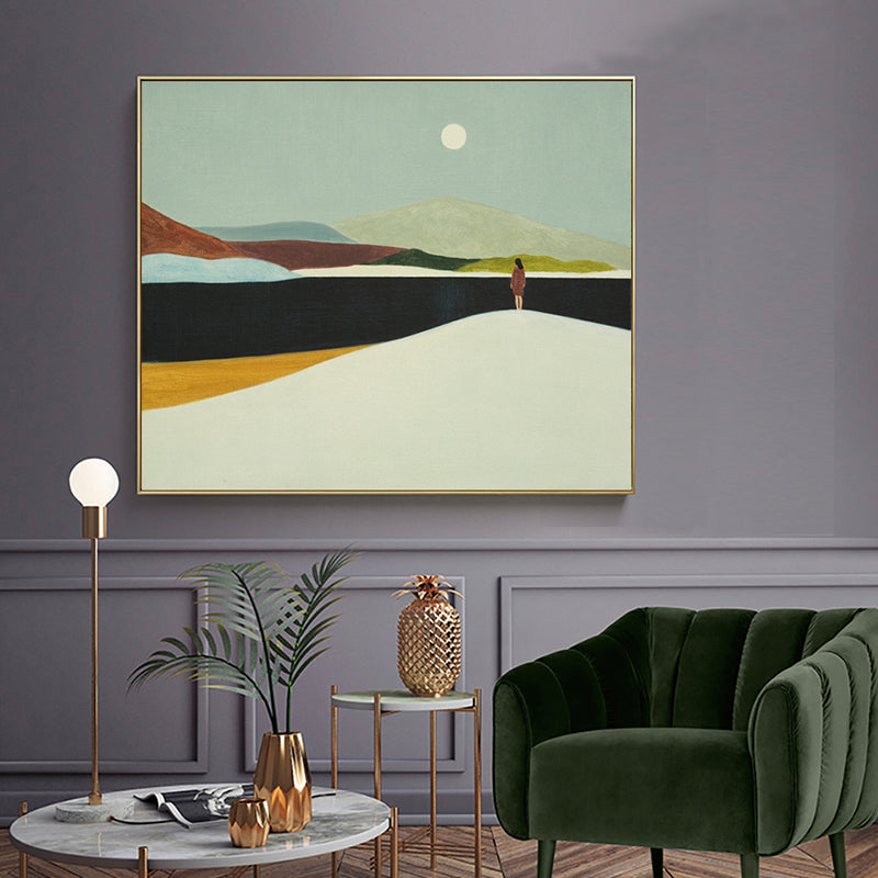 Brehn | Abstrakte Bergzeichnung Leinwanddruck Minimalistische Texturierte Wandkunst im Familienzimmer