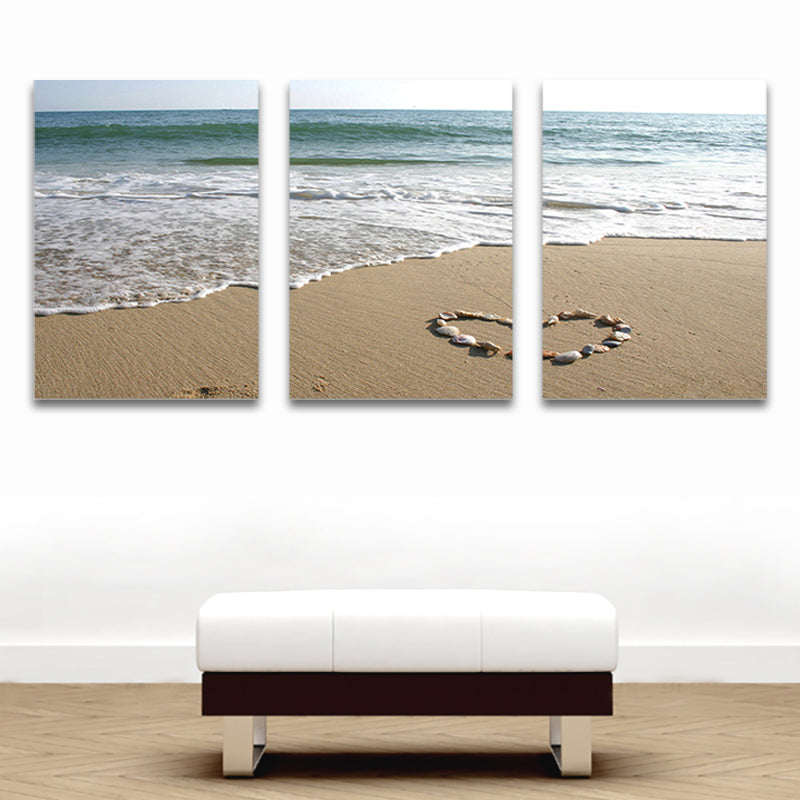 Brehn | Meereswelle und Strand Kunstdruck Tropisches Mehrteiliges Familienzimmer Leinwand in Braun-Blau