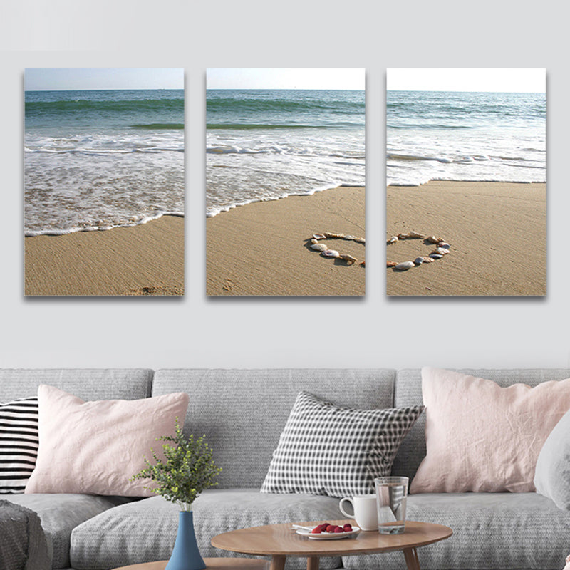 Brehn | Meereswelle und Strand Kunstdruck Tropisches Mehrteiliges Familienzimmer Leinwand in Braun-Blau