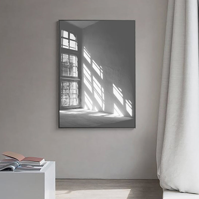 Brehn | Graues Sonnenlicht Schatten Leinwanddruck Stillleben Minimalistische Textur Wandkunst für Raum
