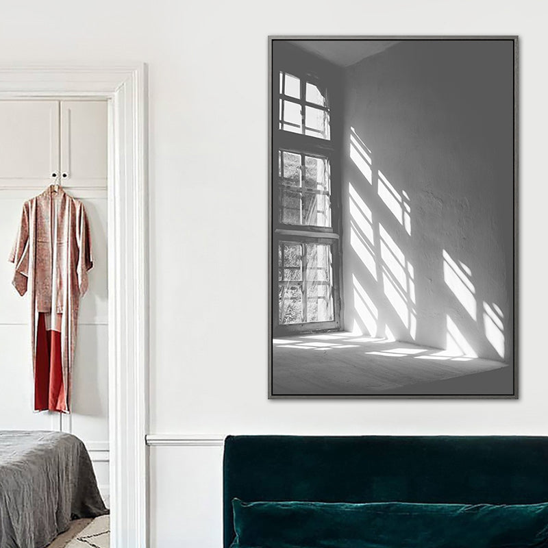 Brehn | Graues Sonnenlicht Schatten Leinwanddruck Stillleben Minimalistische Textur Wandkunst für Raum