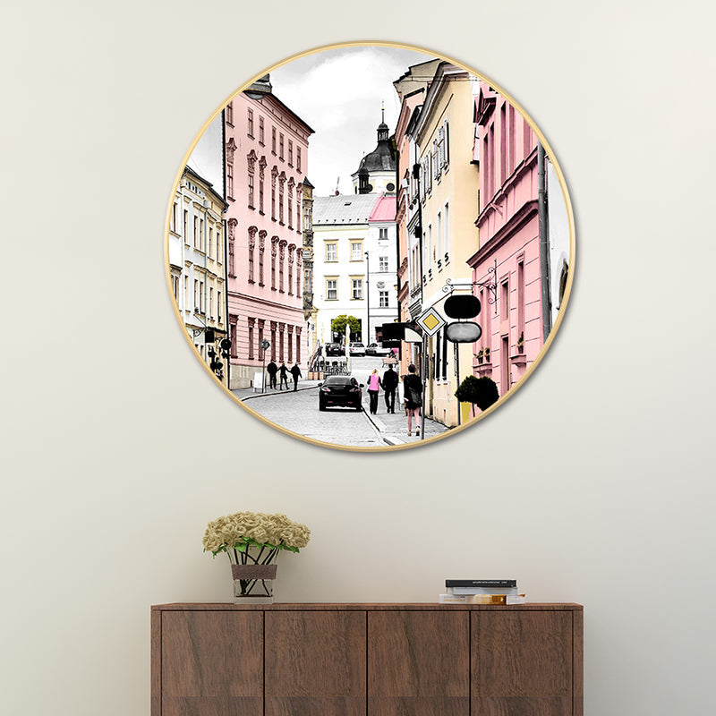 Brehn | Stadtarchitektur Wandkunst Dekor Moderne Leinwand Texturiertes Gemälde in Pink, Verschiedene Größen