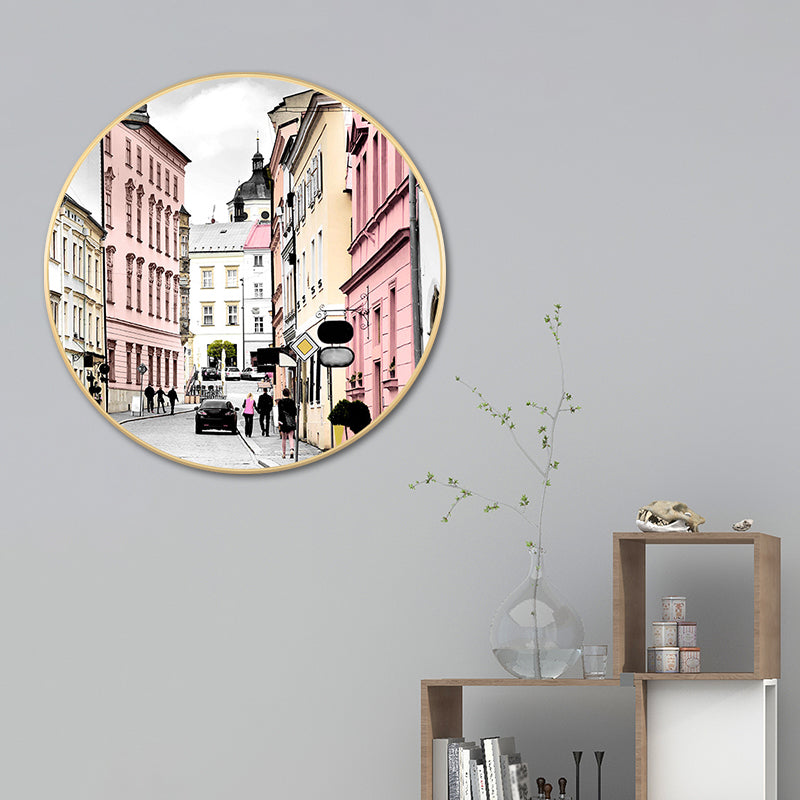 Brehn | Stadtarchitektur Wandkunst Dekor Moderne Leinwand Texturiertes Gemälde in Pink, Verschiedene Größen