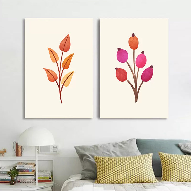 Brehn | Abweichende Blätter Leinwand Wandkunst Skandinavische botanische Malerei in Pastellfarbe