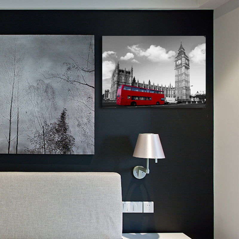 Brehn | Global Inspired Big Ben Leinwand Rot und Grau Strukturiertes Wandkunst Druck für Wohnzimmer