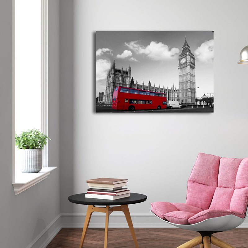 Brehn | Global Inspired Big Ben Leinwand Rot und Grau Strukturiertes Wandkunst Druck für Wohnzimmer
