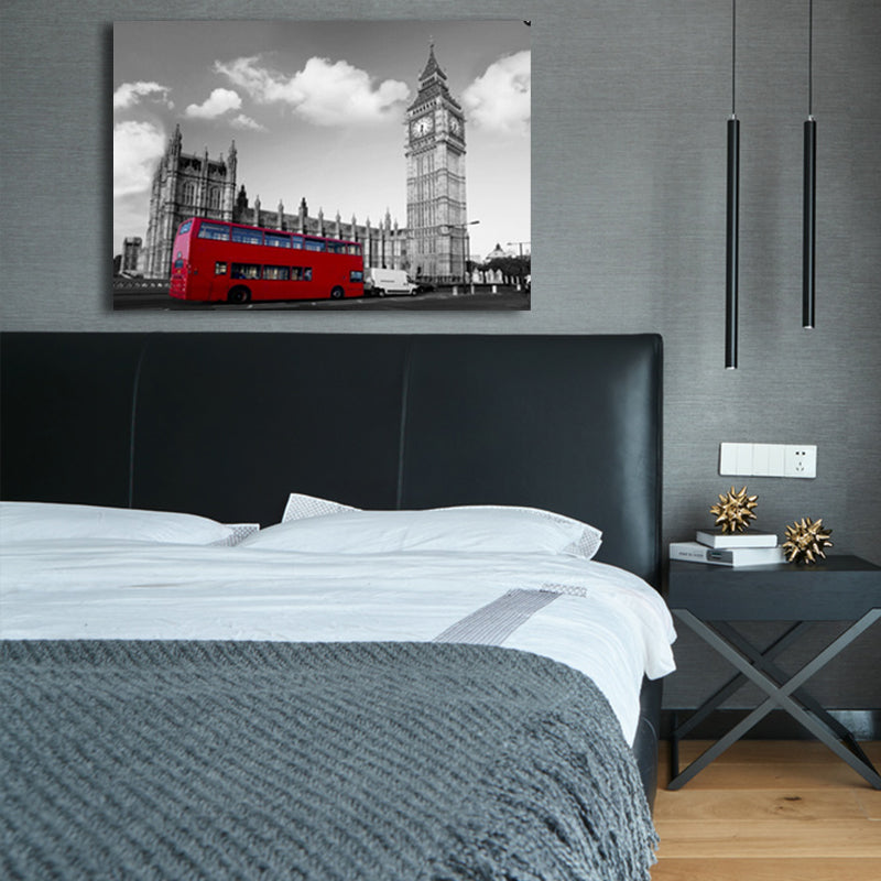 Brehn | Global Inspired Big Ben Leinwand Rot und Grau Strukturiertes Wandkunst Druck für Wohnzimmer