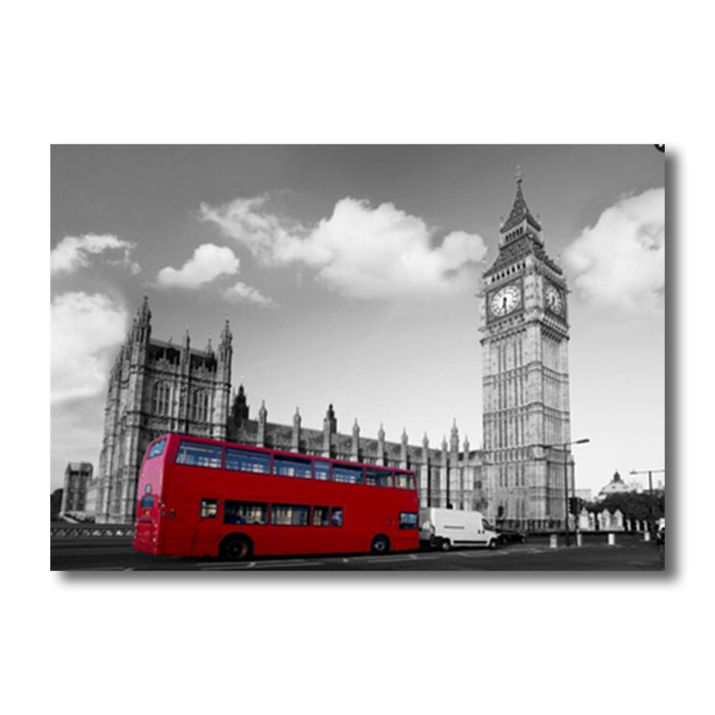 Brehn | Global Inspired Big Ben Leinwand Rot und Grau Strukturiertes Wandkunst Druck für Wohnzimmer