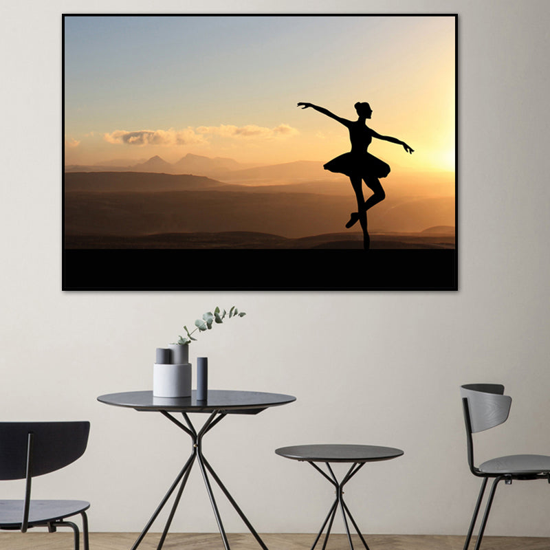 Brehn | Schönes Foto Sonnenuntergang Ballerina Leinwand Wandkunst für das Mädchenzimmer, Pastellfarbe