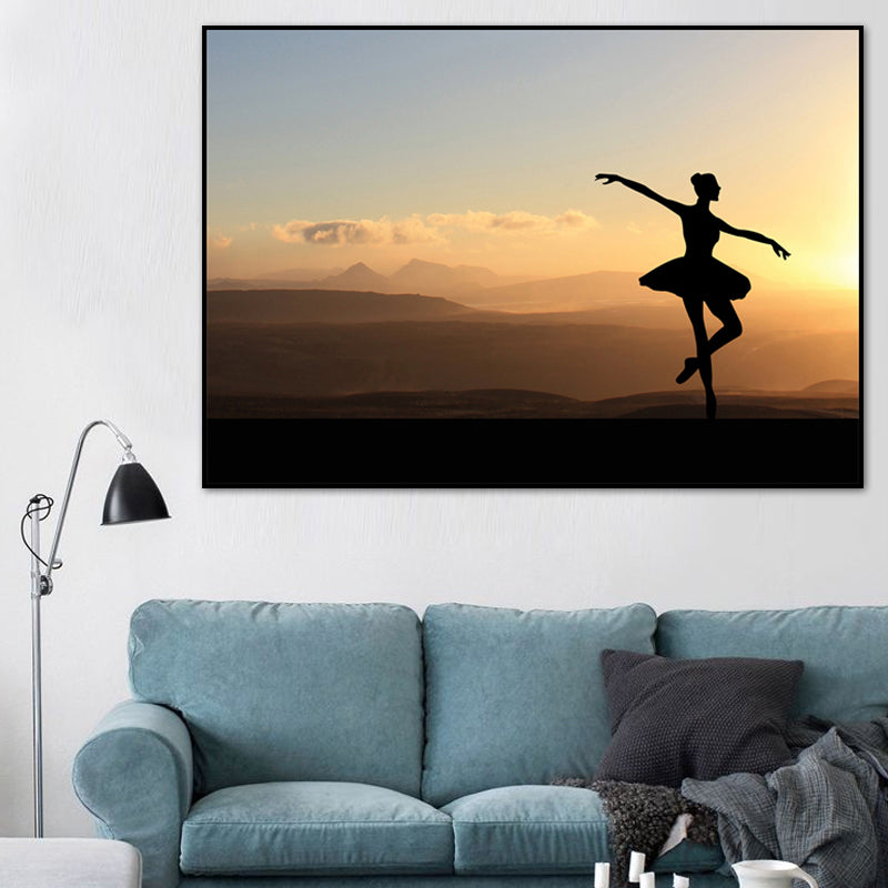 Brehn | Schönes Foto Sonnenuntergang Ballerina Leinwand Wandkunst für das Mädchenzimmer, Pastellfarbe