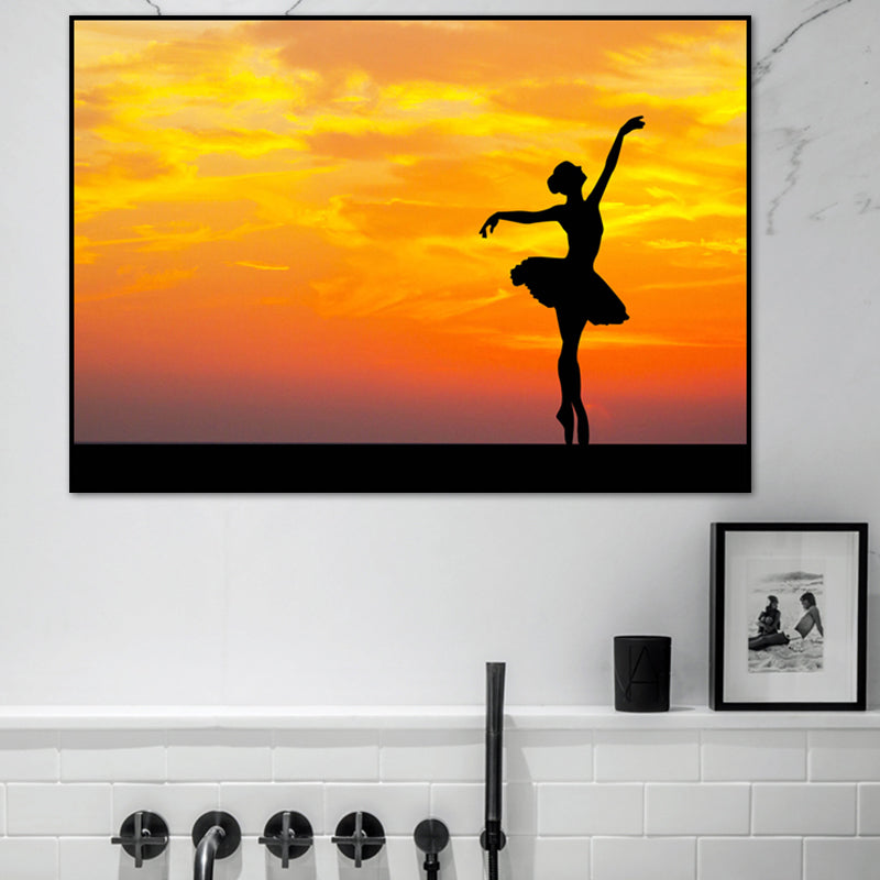 Brehn | Schönes Foto Sonnenuntergang Ballerina Leinwand Wandkunst für das Mädchenzimmer, Pastellfarbe