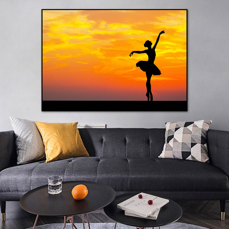 Brehn | Schönes Foto Sonnenuntergang Ballerina Leinwand Wandkunst für das Mädchenzimmer, Pastellfarbe