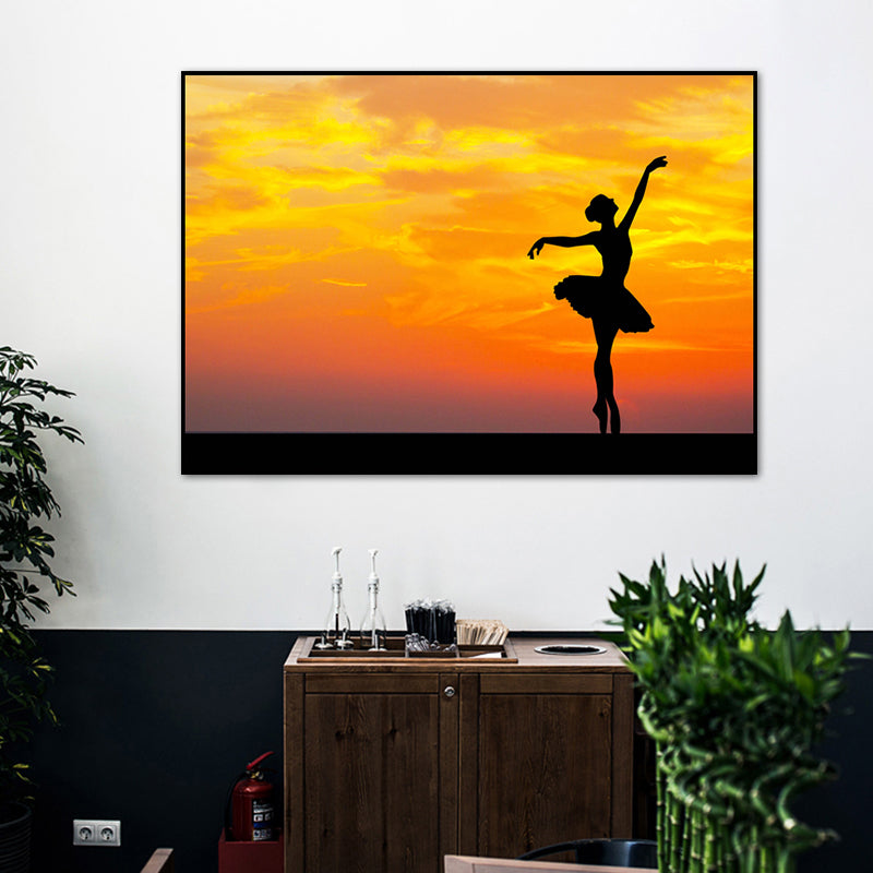 Brehn | Schönes Foto Sonnenuntergang Ballerina Leinwand Wandkunst für das Mädchenzimmer, Pastellfarbe
