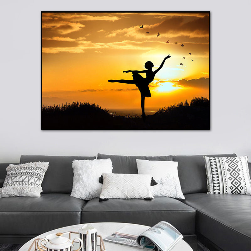 Brehn | Schönes Foto Sonnenuntergang Ballerina Leinwand Wandkunst für das Mädchenzimmer, Pastellfarbe