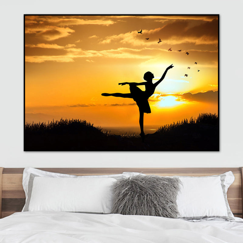 Brehn | Schönes Foto Sonnenuntergang Ballerina Leinwand Wandkunst für das Mädchenzimmer, Pastellfarbe