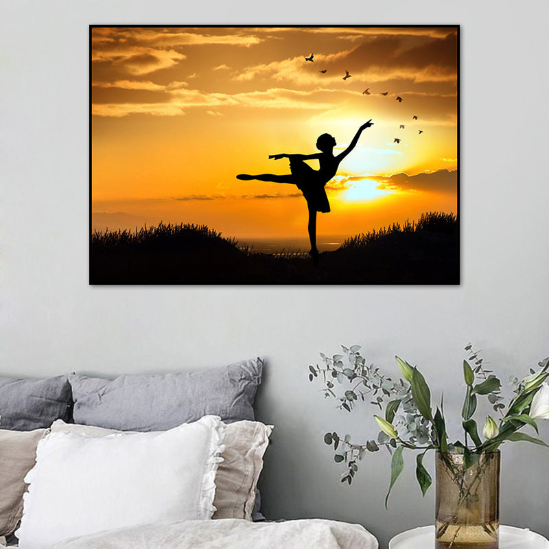 Brehn | Schönes Foto Sonnenuntergang Ballerina Leinwand Wandkunst für das Mädchenzimmer, Pastellfarbe