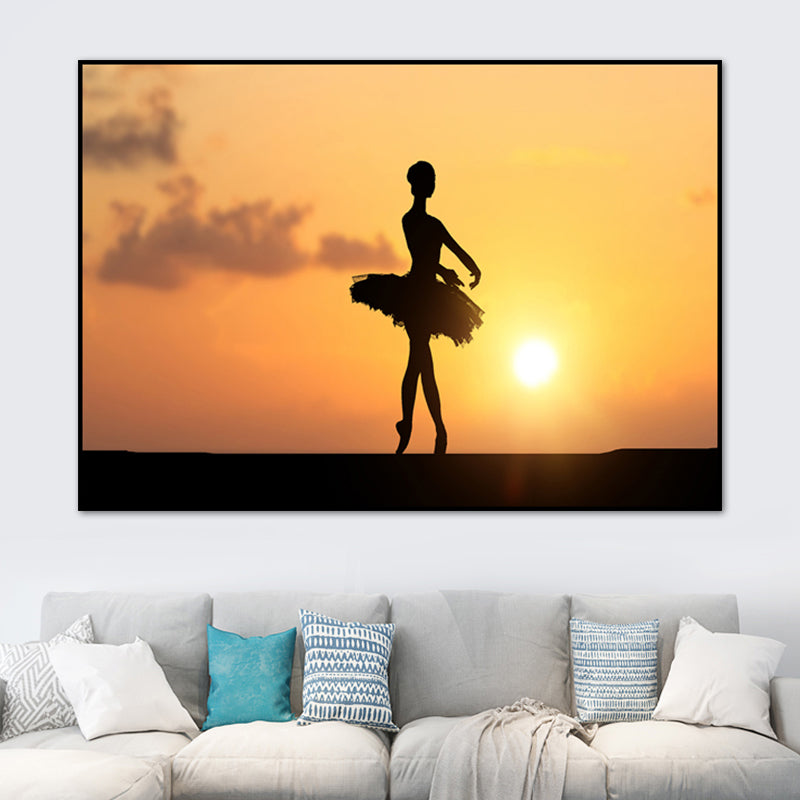 Brehn | Schönes Foto Sonnenuntergang Ballerina Leinwand Wandkunst für das Mädchenzimmer, Pastellfarbe