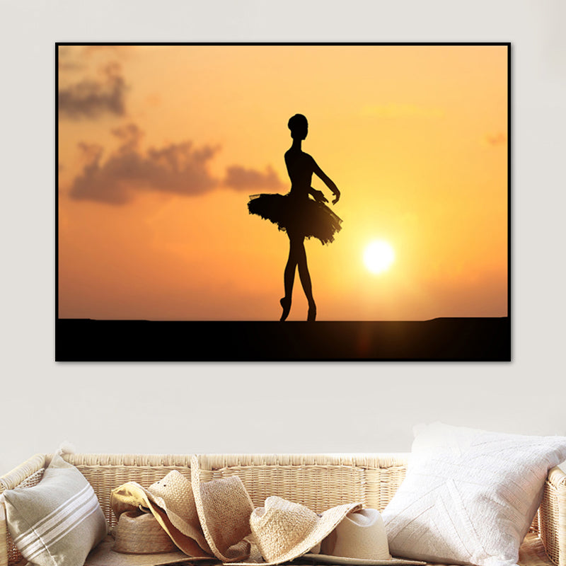 Brehn | Schönes Foto Sonnenuntergang Ballerina Leinwand Wandkunst für das Mädchenzimmer, Pastellfarbe