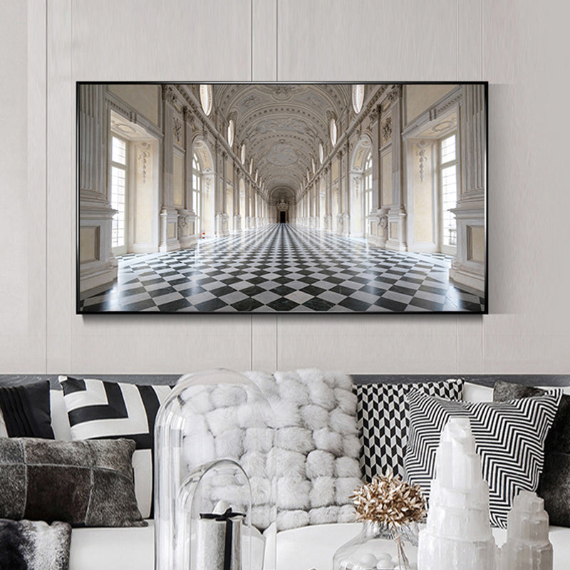 Brehn | Grand Hall Gebäude Ansicht Malerei Braun Zeitgenössische Wandkunst Druck für Esszimmer