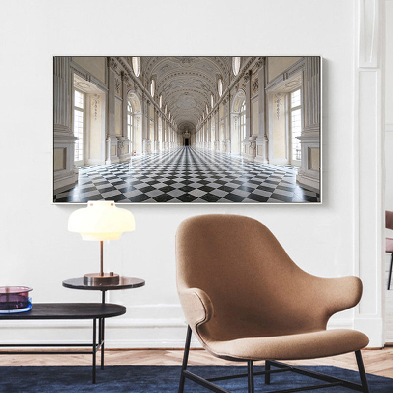 Brehn | Grand Hall Gebäude Ansicht Malerei Braun Zeitgenössische Wandkunst Druck für Esszimmer