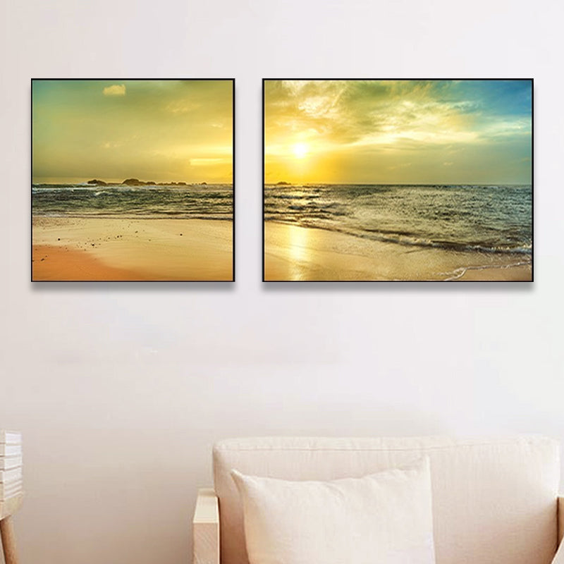 Brehn | Sonnenuntergang Meer Landschaft Leinwand Kunst Tropische Mehrteilig Wanddeko in Pastellfarbe für Zuhause