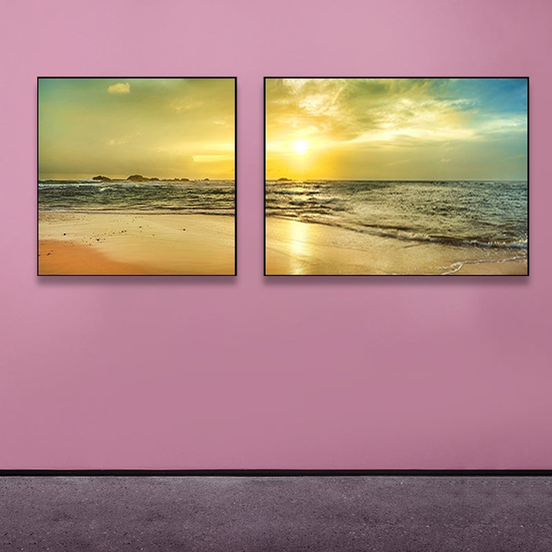 Brehn | Sonnenuntergang Meer Landschaft Leinwand Kunst Tropische Mehrteilig Wanddeko in Pastellfarbe für Zuhause
